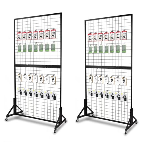 NectaCol 2 Packs 3'x 6' Two-Double Gridwall Panel Display Racks with Sturdy T-Base, Black Grid Wall Panels Display Stand, Display Rack Craft Show, Art Display Stand - size: 2 Packs 3'x 6' with T-Base