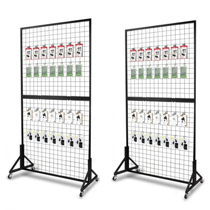 NectaCol 2 Packs 3'x 6' Two-Double Gridwall Panel Display Racks with Sturdy T-Base, Black Grid Wall Panels Display Stand, Display Rack Craft Show, Art Display Stand - size: 2 Packs 3'x 6' with T-Base
