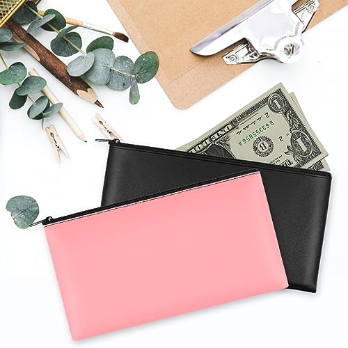 2 PCS Money Bag 11"x6.1", Safe Durable Waterproof Bags With Zipper for Cash, Coin Bank PU Leather Pouch, Bank Bags for Checks, Cosmetics, Bills, Receipts, Tool Storage - color: 1 Pieces Black & 1 Pieces Pink