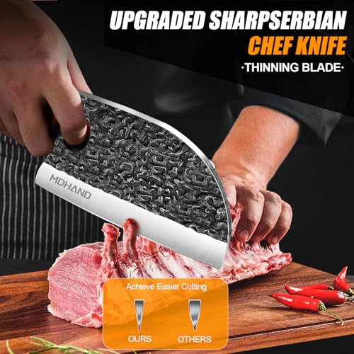MDHAND Butcher Knife Set, Hand Forged Kitchen Chef Knife Set with Roll Bag - size: 14PCS Hammer Pattern Butcher Knife Set