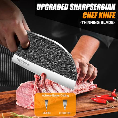 MDHAND Butcher Knife Set, Hand Forged Kitchen Chef Knife Set with Roll Bag - size: 14PCS Hammer Pattern Butcher Knife Set