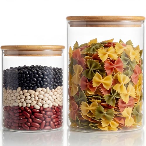 Large Glass Storage Containers with Bamboo Lids for Flour & Sugar, 2 Pack - color: 105oz & 48oz 2 Pack