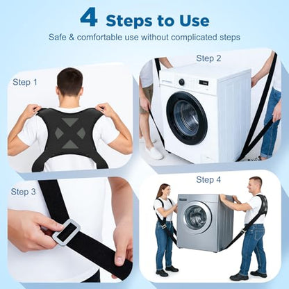 NOCOEX Moving Straps for Lifting 2-Person: Shoulder Strap with Back Support - color: Black