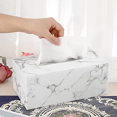 Sumnacon Tissue Box Cover Rectangle with Magnetic Bottom,Marble White,M - color: Marble White, size: Medium