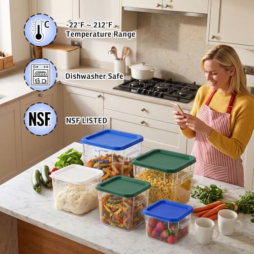 4 Pack 6QT Commercial Clear Food Storage Containers with Lid, NSF - color: Green, size: 6Qt-4 Pack