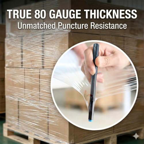 4 Pack of 20" x 3,000 ft Industrial Stretch Film, 80 Gauge - size: 4 x 3,000 ft