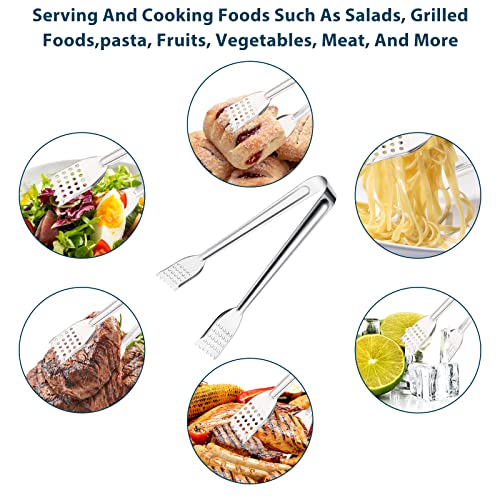 8 Pack Serving Tongs, 9 Inch, Silver, Stainless Steel, Ideal for Parties & Daily Use - size: 9 Inch （8 Pack）