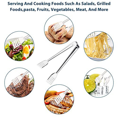 8 Pack Serving Tongs, 9 Inch, Silver, Stainless Steel, Ideal for Parties & Daily Use - size: 9 Inch （8 Pack）