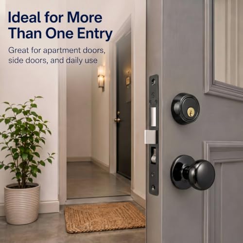 Tandefio 1 Set Double Cylinder Mortise Lock, Right Hand, Black - color: Black, style: Right Hand