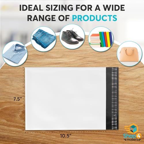 1000 Count 7.5x10.5 Permanent Self Seal White Poly Mailers, 1.7 Mil - size: 1000 Pack