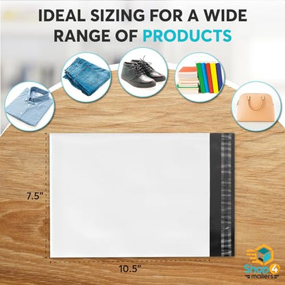 1000 Count 7.5x10.5 Permanent Self Seal White Poly Mailers, 1.7 Mil - size: 1000 Pack