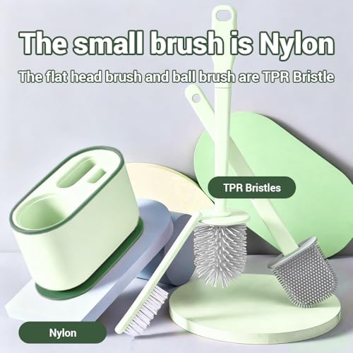Plastic Toilet Brush Set, Strawberry Green, Bathroom Accessories, Includes 2 Toilet Brushes & Holder - color: Strawberry Green