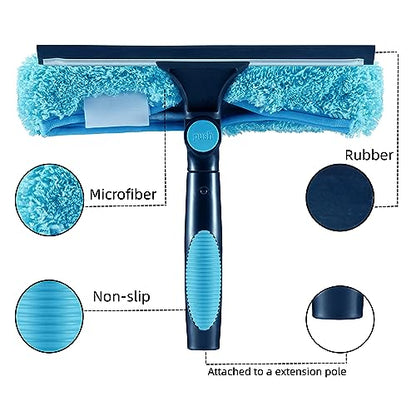 11" Window Squeegee & Microfiber Scrubber 2-in-1 Cleaning Tools