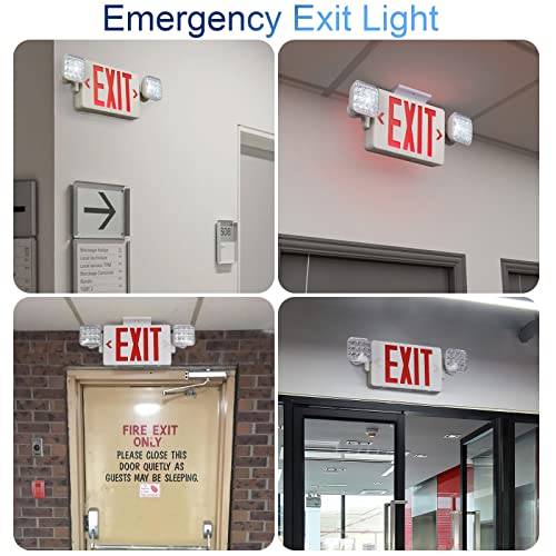 GZRUIYANG Exit Sign with Emergency Lights Red, LED Emergency Exit Light with Battery Backup, UL 924 Certified, AC 120V, Commercial Emergency Lights Combo with Plug, Red - color: White Housing Red Letter + Plug, size: 1 Pack