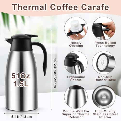 Norme 2 Pcs Thermal Coffee Carafe Creamer, Silver, 51 oz - color: Silver, size: 51 oz