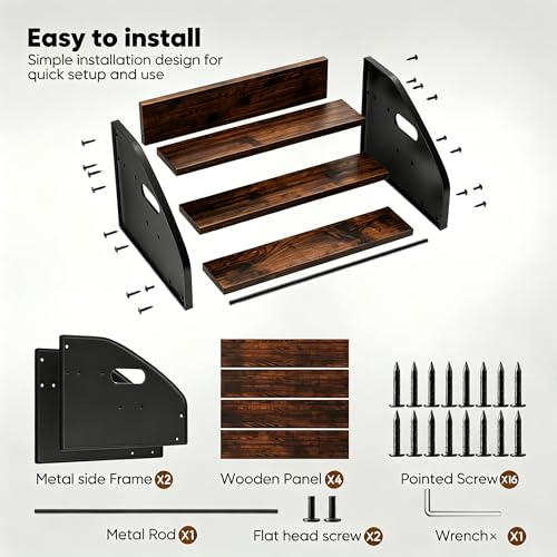 3-Tier Coffee Syrup Rack with Easy-Carry Handles | Retro Large Countertop Bottle Organizer Shelf |15 Syrup Bottles Holder | Sturdy Freestanding Bar Stand for Coffee, Whiskey & Spirits - color: 3-tier Brown