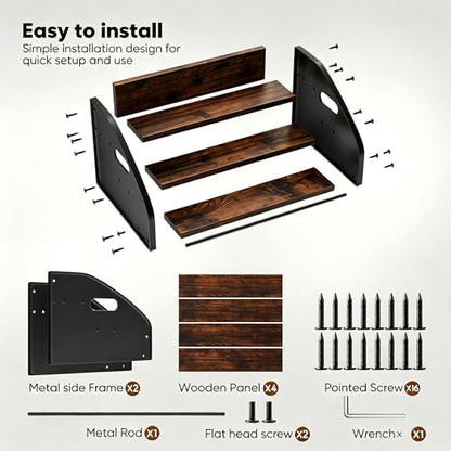 3-Tier Coffee Syrup Rack with Easy-Carry Handles | Retro Large Countertop Bottle Organizer Shelf |15 Syrup Bottles Holder | Sturdy Freestanding Bar Stand for Coffee, Whiskey & Spirits - color: 3-tier Brown