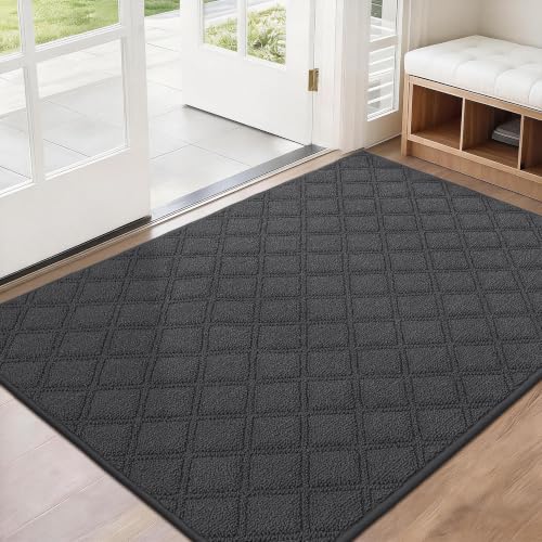 BEQHAUSE Dirt Trapper Door Mat 32" x 48" Non-Slip Washable, Dark Grey - color: Dark Grey, size: 32" X 48" (Rectangular)