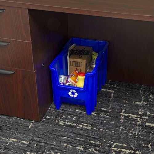 READYSPACE Commercial Industrial Heavy Duty Stackable Open-Front Recycling Bin Box Containers, 7 Gallon, 4 Pack, Blue - size: 7 Gallon, 4 Pack