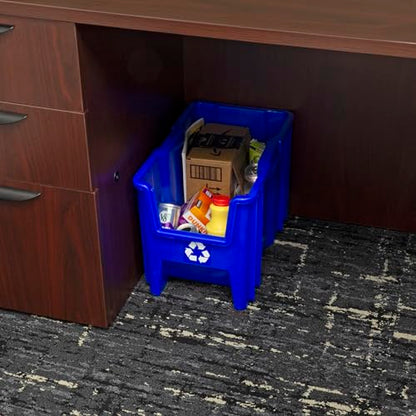 READYSPACE Commercial Industrial Heavy Duty Stackable Open-Front Recycling Bin Box Containers, 7 Gallon, 4 Pack, Blue - size: 7 Gallon, 4 Pack