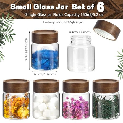 5oz Glass Spice Mason Jars with Screw Wood Lid 6 pcs Airtight Small Glass Jars Seasoning Herb Containers Food Storage Canister for Sugar Coffee Bean Ground Candy Salt Overnight Oat (5oz/150ml*6) - color: 5oz/150ml*6