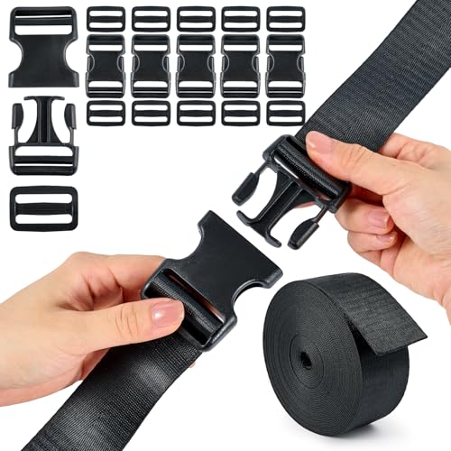 Buckle Straps Set 1-1/2'' - 6 Yards Nylon Webbing 1.5 inch, 6 PCS Dual Side Release Buckles, 12 PCS Tri-Glide Sliders, Heavy Duty Dual Adjustable No Sewing Kit - size: 1-1/2 inch