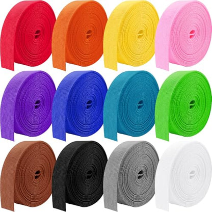 12 Rolls Polypropylene Webbing 1 Inch 1.5 inch 2 inch Nylon Webbing Straps, 5 10 25 50 100 Yards Webbing Strapping - size: 1 inch-5 yards