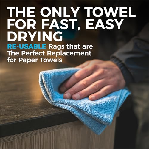 The Rag Company - All-Purpose Microfiber Terry Cleaning Towels - Commercial Grade, Highly Absorbent, Lint-Free, Streak-Free, Kitchens, Bathrooms, Offices, 300gsm, 14in x 14in, White (12-Pack) - color: White, size: 14in x 14in
