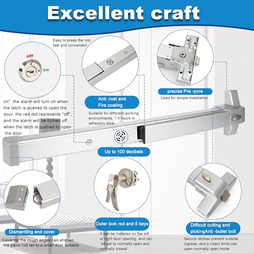 Push Bar Panic Exit Device with Exterior Lever Handle，with Alarm - size: With Alarm With External Lever