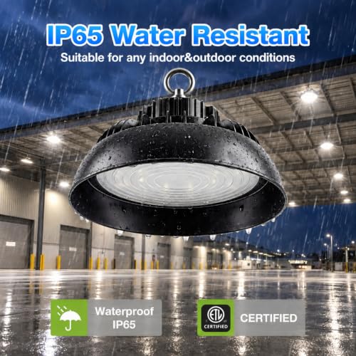 Fiqevs High Bay LED Shop Light 6 Pack, 300W, 45,000LM, 5000K, AC100-277V