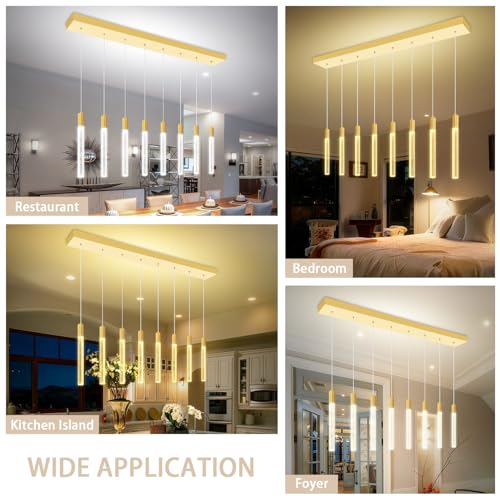 8-Lights Silver Hanging Pendant Light Modern Dimmable LED Crystal Chandeliers Bubble Crystal Pendant Light for Kitchen Island Dining Room Bedroom Living Room Over Table - color: Gold, size: Rectangle 8-Light