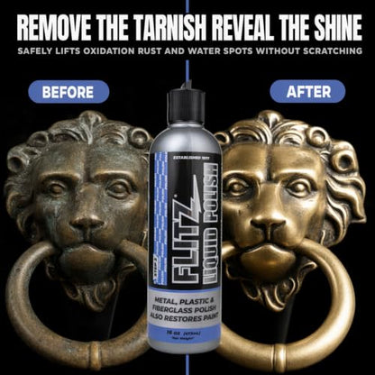FLITZ Multi-Purpose Metal Polish Liquid - Tarnish Remover (16oz) - size: 16 Fl Oz (Pack of 1)