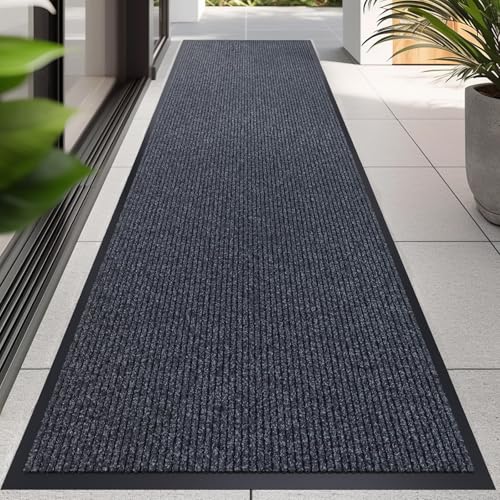 CHICHIC 3'x10' Indoor Outdoor Heavy Duty Door mat, Welcome Front Door Mat for Home Entrance, Super Water Absorbent Large Commercial Floor Mats, Non Slip Rubber Back Entryway Rugs for Garage (Grey) - size: 3'x 10'
