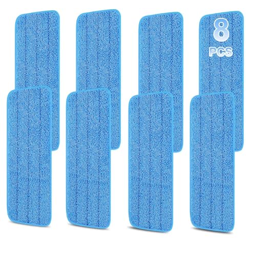 8 Pack 16.5 inch Reusable Mop Pads Microfiber Spray Mop Replacement Heads for Wet/Dry Mops Compatible with Bona Floor Care System - color: Blue Mop Pads