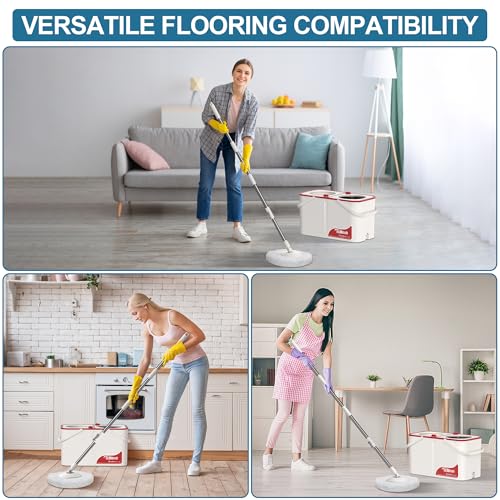 RinseWise Large Gen 1 Mop Bucket Set, Clean/Dirty Water Separation, Red - size: Large Gen 1- White/Red+6 Mop Heads