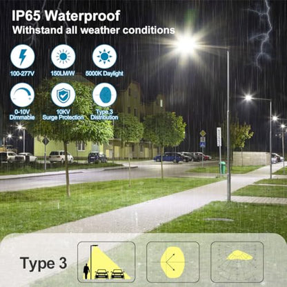 150W LED Parking Lot Light with Dusk to Dawn, 150W/100W/75W 22500LM - size: 150W