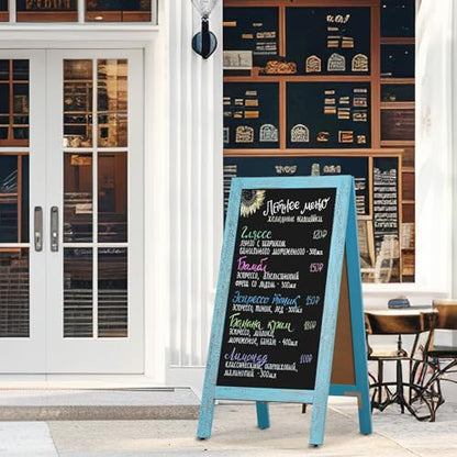 4 THOUGHT A-Frame Double-Sided Magnetic Chalkboard 40"x20", Blue - color: Blue