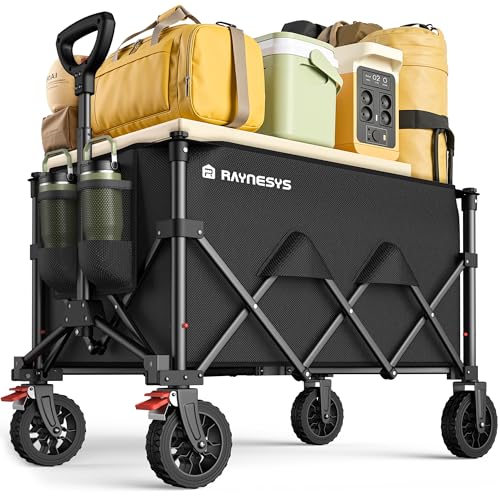 Collapsible Wagon Cart with Wheels, 330LBS for Grocery Shopping Camping - color: Black, size: 180l