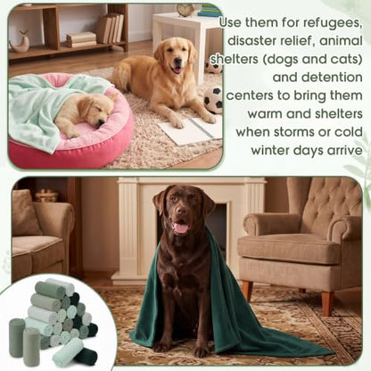 Macarrie 50 Pcs Fleece Blankets Bulk 50 x 60 Inch Soft Fleece Throw Blankets Warm Lightweight for Home Office Wedding Guest Gift Spring Outdoor Camping Travel Homeless Pet Lap Sofa Bed (Green) - color: Green