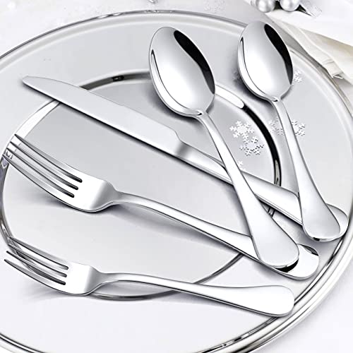LIANYU 20-Piece 18/10 Flatware Set, Stainless Steel Fancy Silverware Cutlery Set for 4, Tableware Eating Utensils for Restaurant Wedding, Dishwasher Safe, Mirror Polished - style: Round Edge