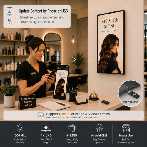 50" Wall-Mounted Digital Signage Display, 4K Menu Board - size: 50 Inch