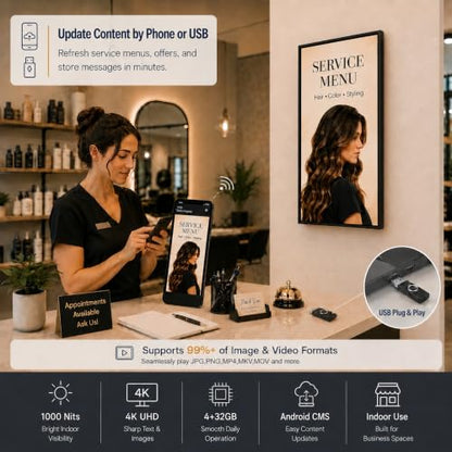 50" Wall-Mounted Digital Signage Display, 4K Menu Board - size: 50 Inch