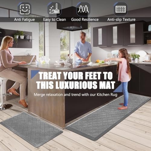 Cushioned Anti-Fatigue Mats, Heavy Duty Kitchen Rugs, 1/2 Inch Thick, Ergonomic Comfort Foam, Gray - color: Stylish Grey