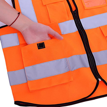 zojo High Visibility Reflective Safety Vest with Multi Pockets 10 Pack Bulk - color: Neon Orange, size: XX-Large