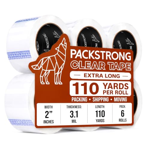 Packstrong Heavy Duty Packing Tape 6 Rolls, 2 Inch Wide 3.1 Mil 110 Yards - size: 2" Wide x 3.1 Mil Thick