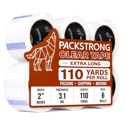 Packstrong Heavy Duty Packing Tape 6 Rolls, 2 Inch Wide 3.1 Mil 110 Yards - size: 2" Wide x 3.1 Mil Thick