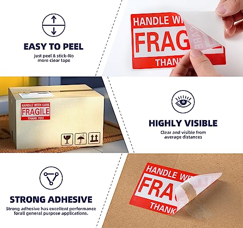 3 x 5 Inch Fragile Stickers Handle with Care 500 Permanent Adhesive Fragile Stickers for Shipping Moving Glass Commercial Grade Fragile Labels (1 Roll, 500 Labels) - size: 3" x 5", style: 1 Roll - 500 PCS