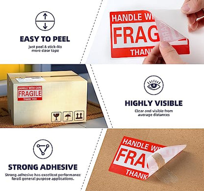 3 x 5 Inch Fragile Stickers Handle with Care 500 Permanent Adhesive Fragile Stickers for Shipping Moving Glass Commercial Grade Fragile Labels (1 Roll, 500 Labels) - size: 3" x 5", style: 1 Roll - 500 PCS