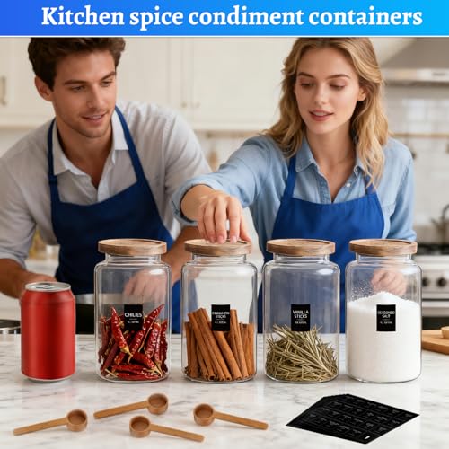 Glass Coffee Jar with Wood Lids Spoon Labels Clear Coffee Ground Canister set of 2,Borosilicate Glass Food Containers for Spice Cookies Sugar Tea Bar (2800ml/94oz-2 pack-with spoon) - color: 2800ml/94oz-2 pack-with spoon