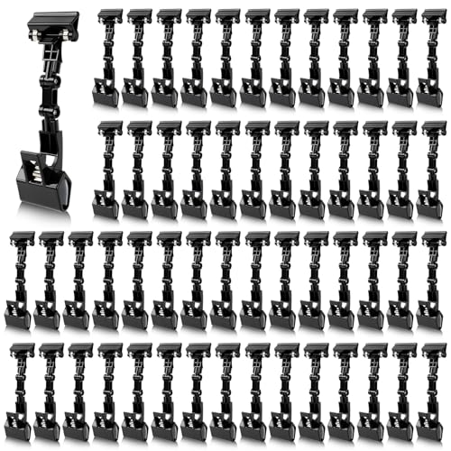 Honeydak Black 50 Pcs Sign Holder Clips Bulk for Grocery Retail Display Plastic Shelf Price Sign Clamps Double Sided Swivel Holder with Antislip Padding Rotatable Merchandising Clips for Store - color: Black
